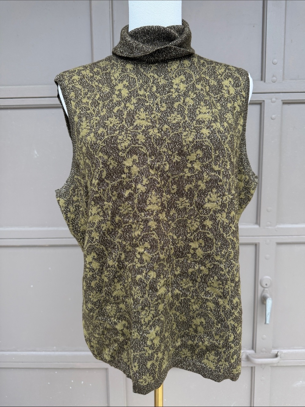 Rena Rowan Olive and Brown Sleeveless Turtleneck Tank